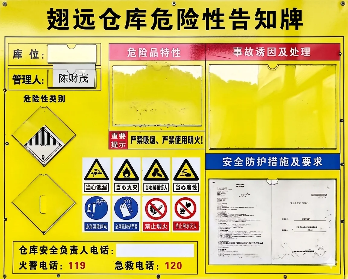 翅远仓库危险品安全告知牌